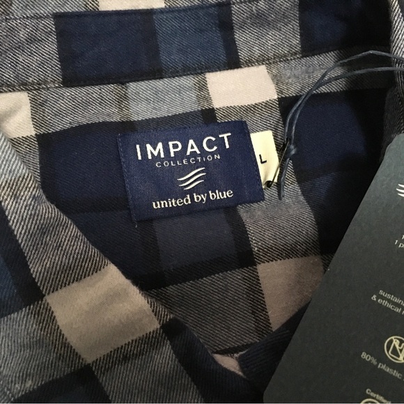 Impact Collection United by Blue Womens L Blue Long Sleeve Button Flannel Shirt - Picture 3 of 9